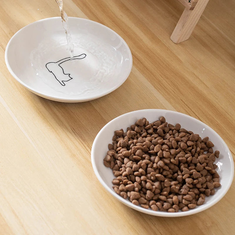 Ceramic Food Bowl for Cats; Anti-Skid Silicone Pad; Appealing Kitten Dish; Pet Feeding Essentials