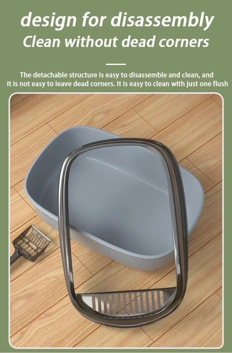 Cats Toilet Cat Litter Box Semi-enclosed High Side Splashproof Pet Bedpans with Litter Scoop Kitty Sandbox Cleaning Cat Supplies
