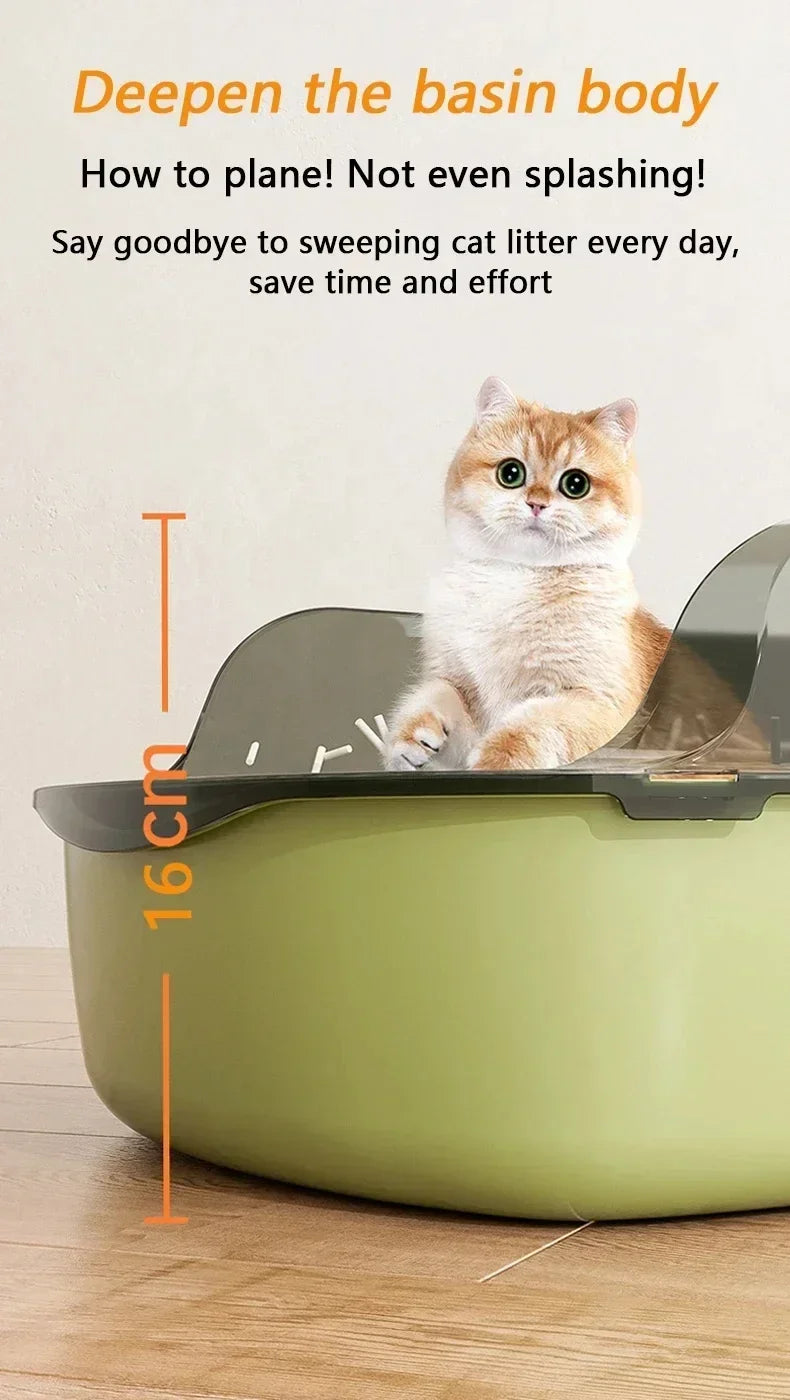 Cats Toilet Cat Litter Box Semi-enclosed High Side Splashproof Pet Bedpans with Litter Scoop Kitty Sandbox Cleaning Cat Supplies