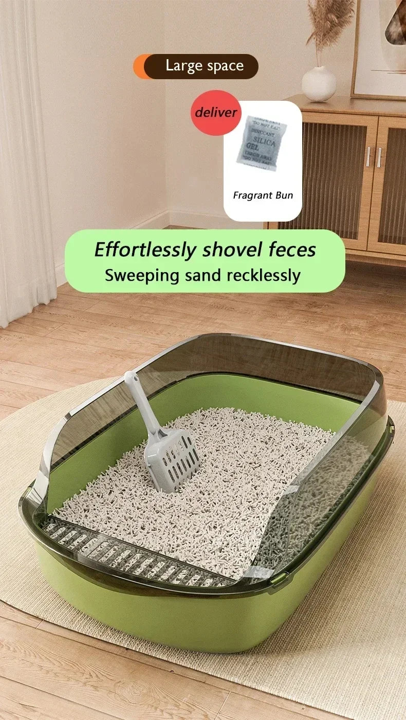 Cats Toilet Cat Litter Box Semi-enclosed High Side Splashproof Pet Bedpans with Litter Scoop Kitty Sandbox Cleaning Cat Supplies