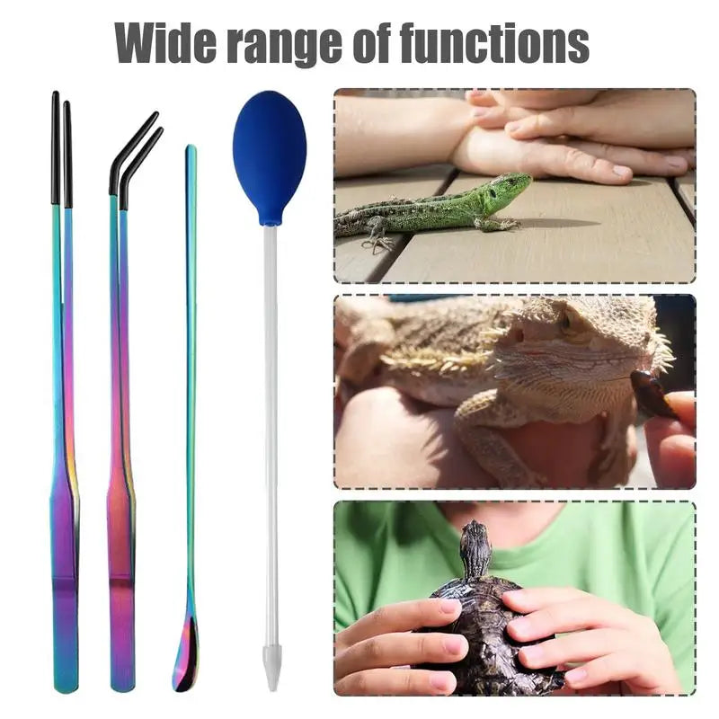 Reptile feeding tool set Efficient feeding rubber head tweezers feeding spoon Reptile Accessories for geckos bearded dragons