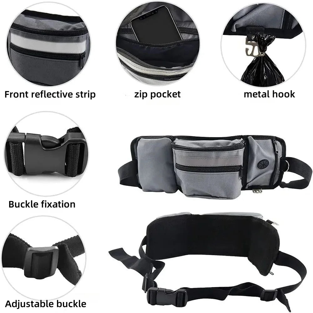 Dog Treat Pouch for Training Outdoor Dog Treat Pouch Exercise Fanny Pack Doggy Leash Pet Running Leave Reflective Strip Leash