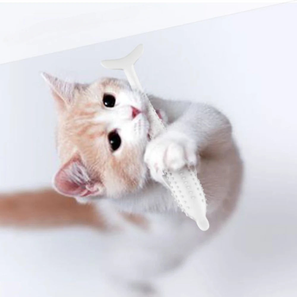 Cat Teeth Brushing Toy Teeth Cleaning Cat Stick Fish-shaped Silicone Toy Chew Resistant Interactive Toys Catnip Pet Supplies