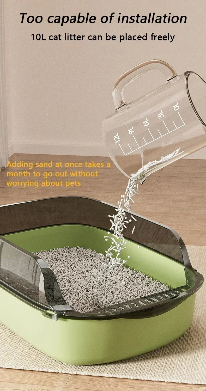 Cats Toilet Cat Litter Box Semi-enclosed High Side Splashproof Pet Bedpans with Litter Scoop Kitty Sandbox Cleaning Cat Supplies