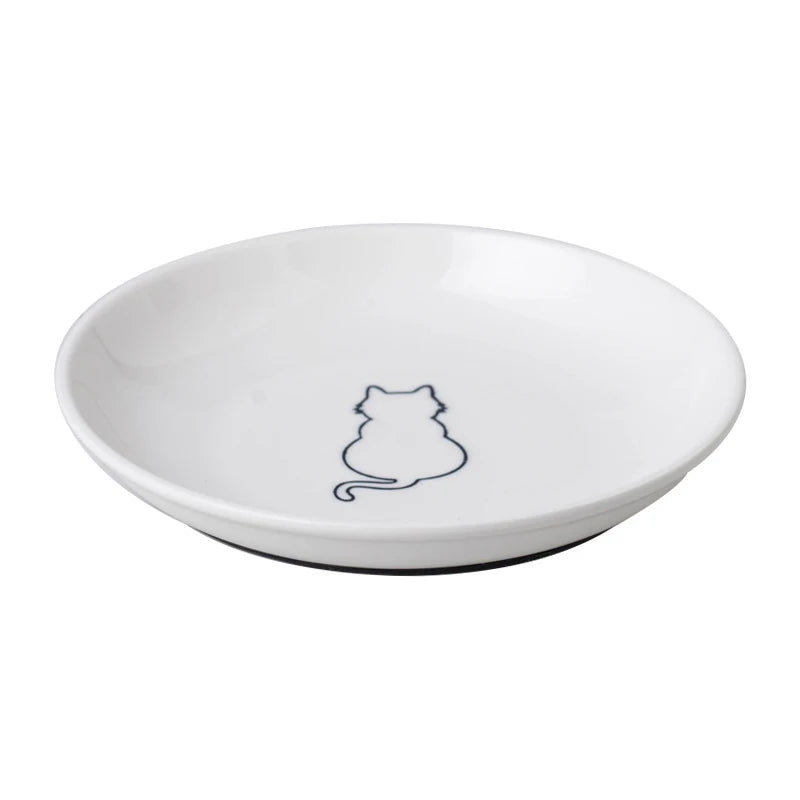 Ceramic Food Bowl for Cats; Anti-Skid Silicone Pad; Appealing Kitten Dish; Pet Feeding Essentials