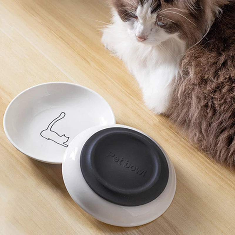 Ceramic Food Bowl for Cats; Anti-Skid Silicone Pad; Appealing Kitten Dish; Pet Feeding Essentials