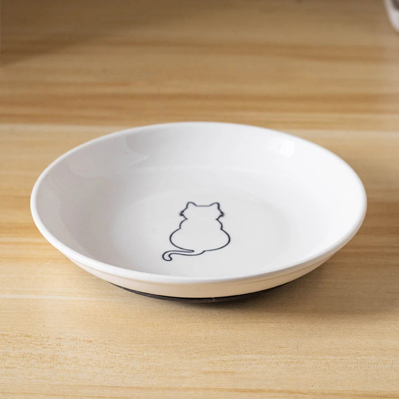 Ceramic Food Bowl for Cats; Anti-Skid Silicone Pad; Appealing Kitten Dish; Pet Feeding Essentials