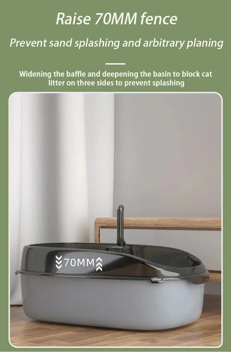Cats Toilet Cat Litter Box Semi-enclosed High Side Splashproof Pet Bedpans with Litter Scoop Kitty Sandbox Cleaning Cat Supplies