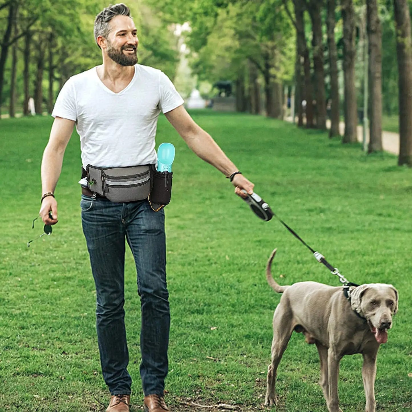 Dog Treat Pouch for Training Outdoor Dog Treat Pouch Exercise Fanny Pack Doggy Leash Pet Running Leave Reflective Strip Leash