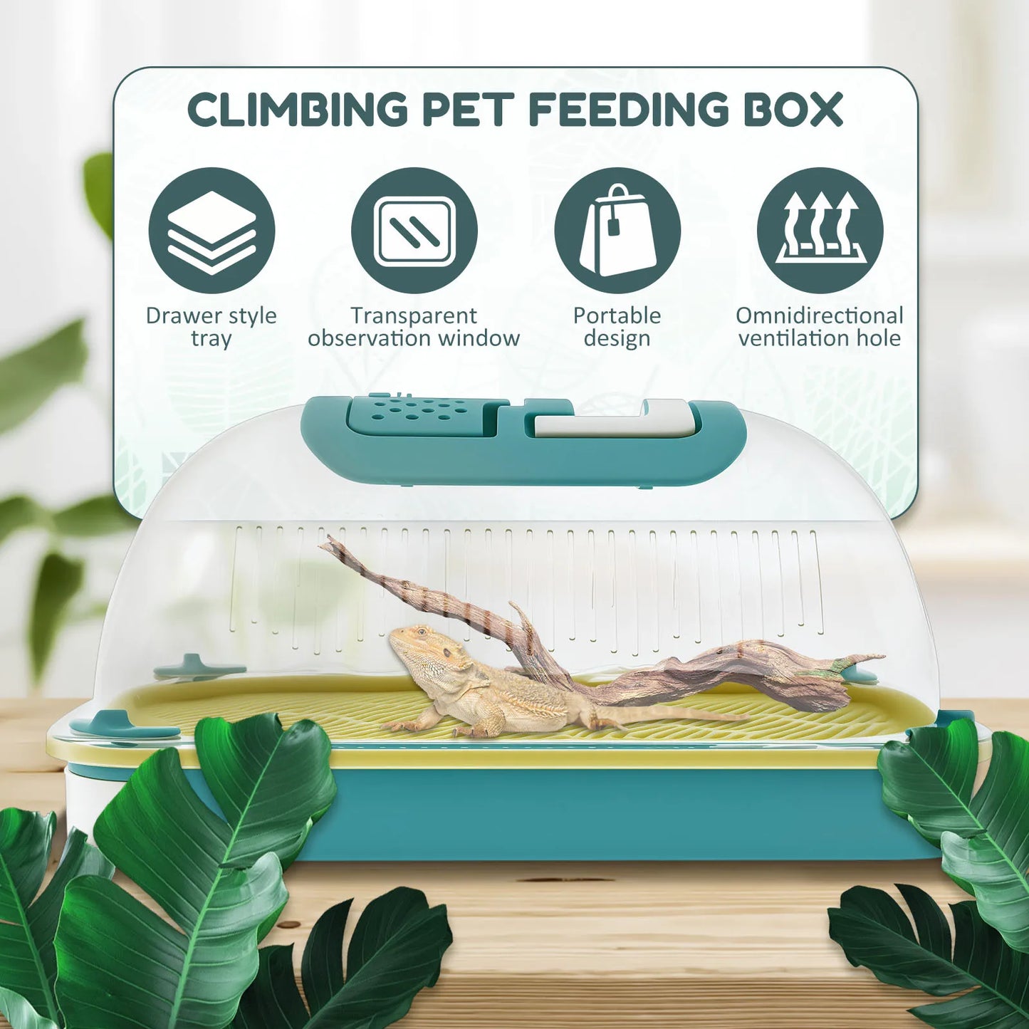 Reptile Feeding Box Portable Transparent Snail Breeding Box with Drawer Tray and Handle Reptile Transport Container for Lizard