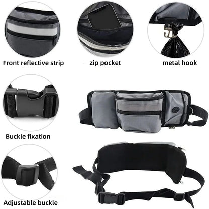 Dog Treat Pouch for Training Outdoor Dog Treat Pouch Exercise Fanny Pack Doggy Leash Pet Running Leave Reflective Strip Leash