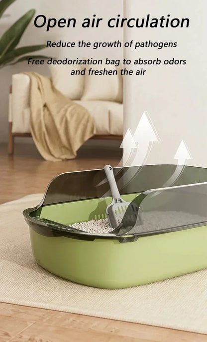 Cats Toilet Cat Litter Box Semi-enclosed High Side Splashproof Pet Bedpans with Litter Scoop Kitty Sandbox Cleaning Cat Supplies