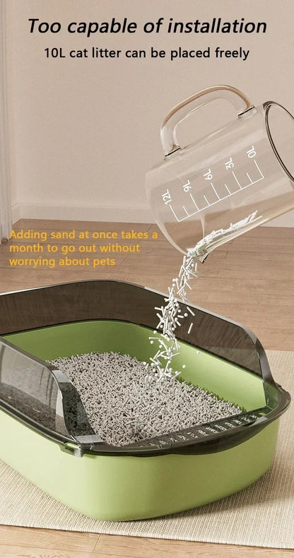 Cats Toilet Cat Litter Box Semi-enclosed High Side Splashproof Pet Bedpans with Litter Scoop Kitty Sandbox Cleaning Cat Supplies