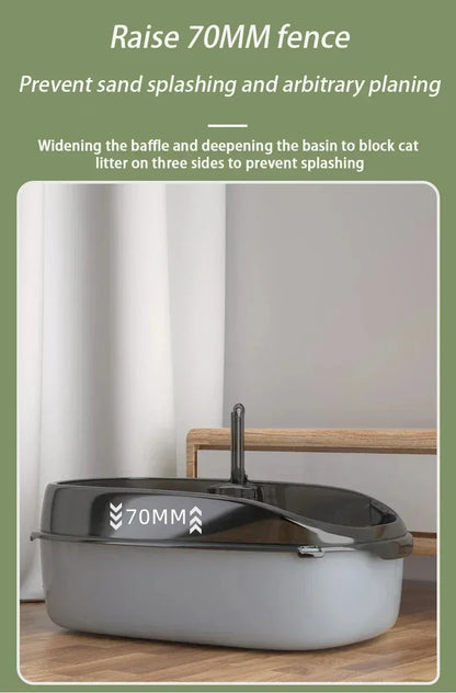 Cats Toilet Cat Litter Box Semi-enclosed High Side Splashproof Pet Bedpans with Litter Scoop Kitty Sandbox Cleaning Cat Supplies