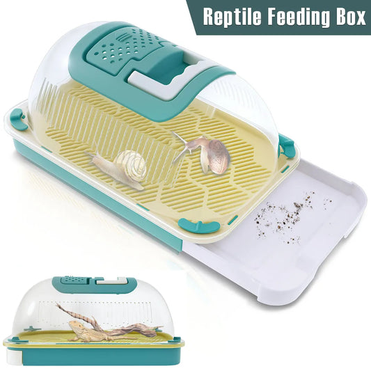 Reptile Feeding Box Portable Transparent Snail Breeding Box with Drawer Tray and Handle Reptile Transport Container for Lizard